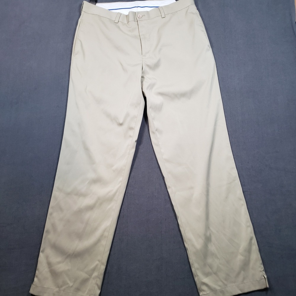 Slazenger Golf Pants Mens 34x32 Tan Khaki Performance Stretch Flat Front